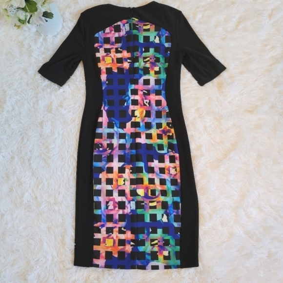 Joseph Ribkoff Size 8 Black Patterned Sheath Bodycon Dress Black Multi Coloured - Picture 3 of 12